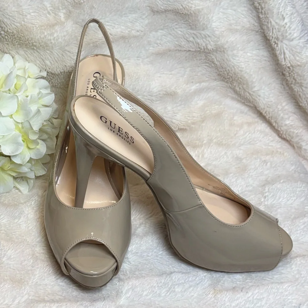 Guess Women's  Shoes Tan Slingback Peep Toe Heels NEW Size 10